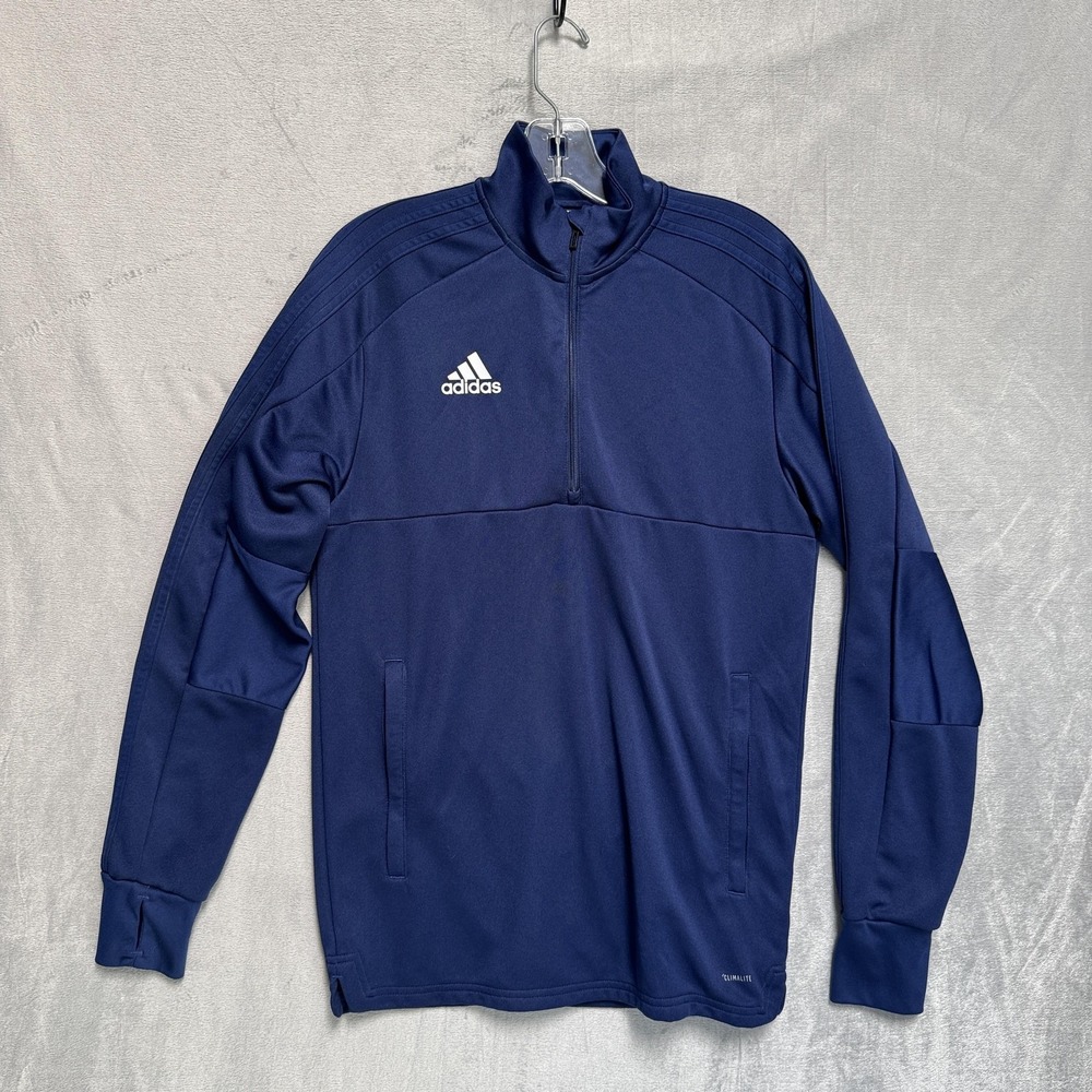 Adidas Track Jacket Mens Small Navy Blue Climalite‎ 1/4 Zip Training Athletic